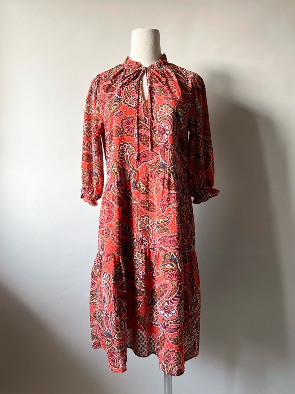 Nanette Lepore Paisley Print Flowy Boho Dress with Ties